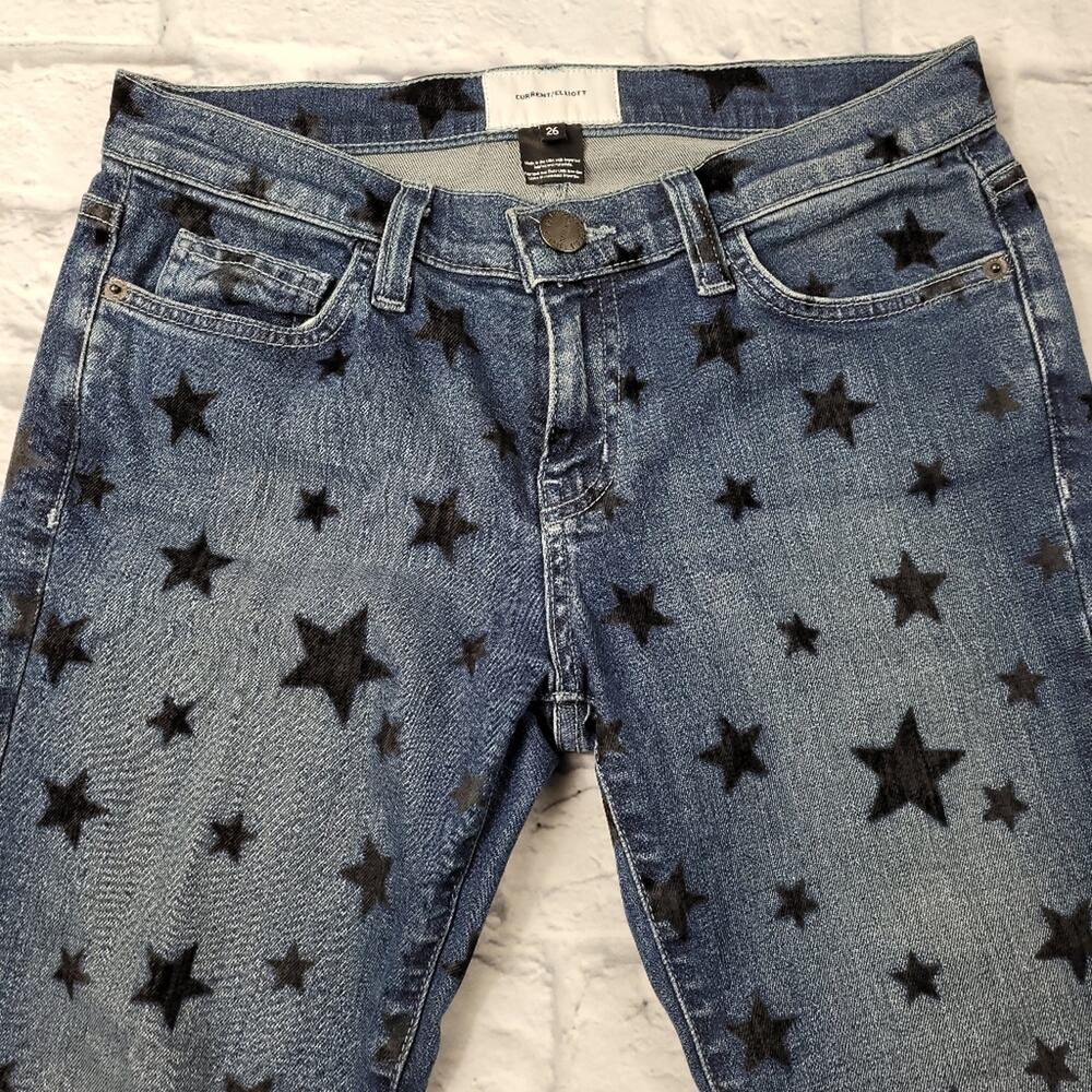 Current/Elliott The Stiletto Flocked Star Skinny Jeans Blue Medium Wash size 26 - Picture 5 of 16